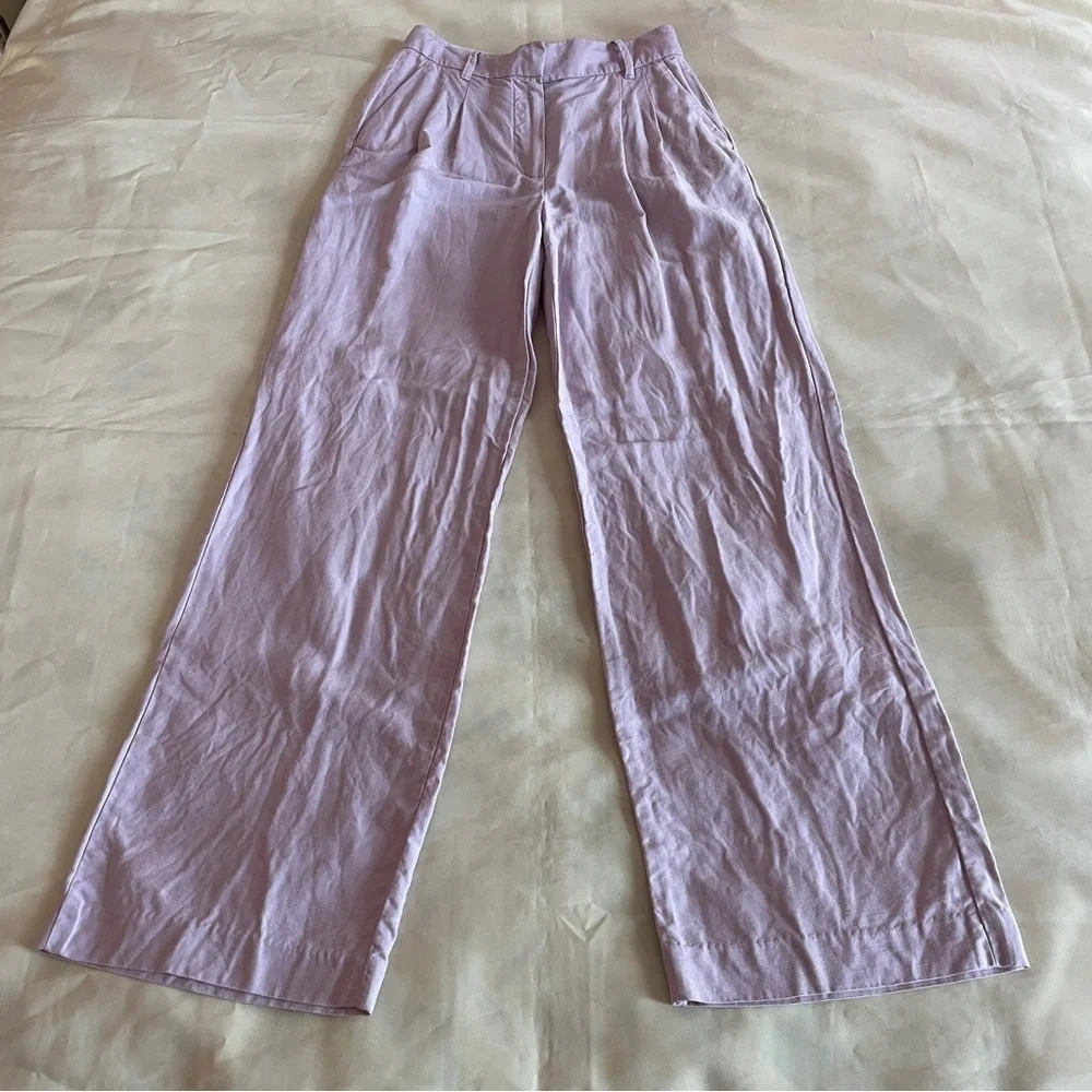 Aritzia- The Effortless Pant Linen Lavender Orchid Size 4 Wide Leg Trousers